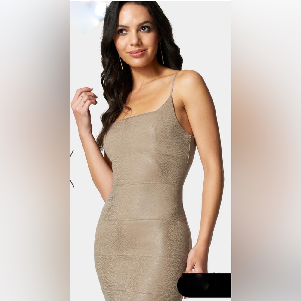 BEBE Vegan Leather Midi Dress - XS (Taupe)